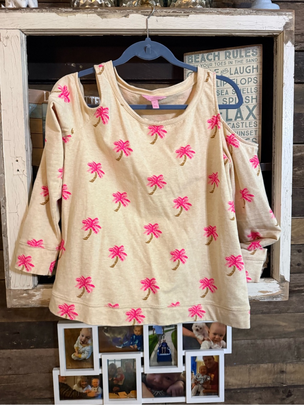 Lilly Pulitzer Cream Sweatshirt with Hot Pink Palm Print